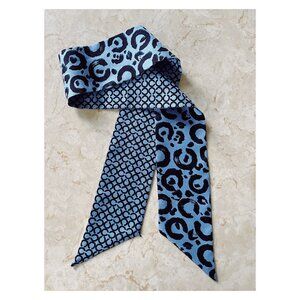 Coach Silk Bag Scarf Leopard Logo Print Black and Blue